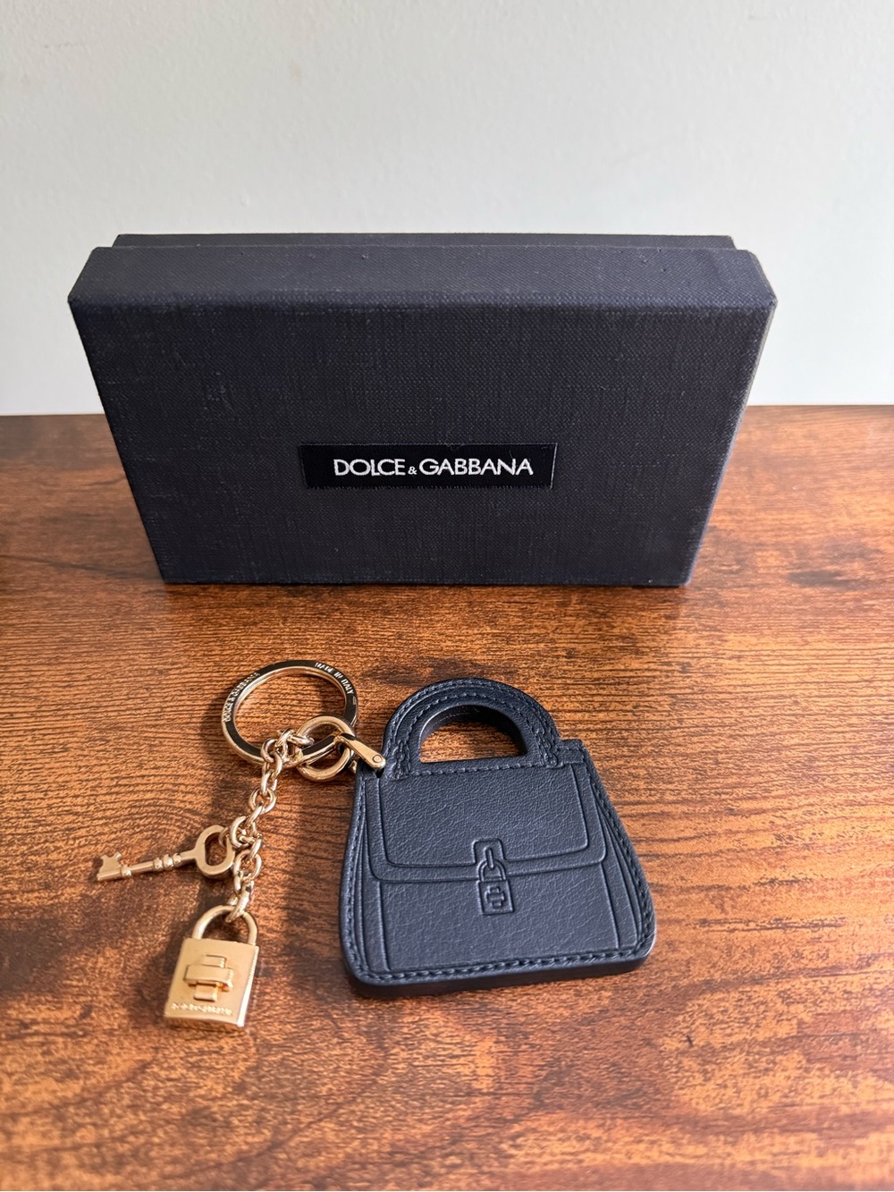Dolce & Gabbana Black Leather Mini Bag Charm with Gold Hardware